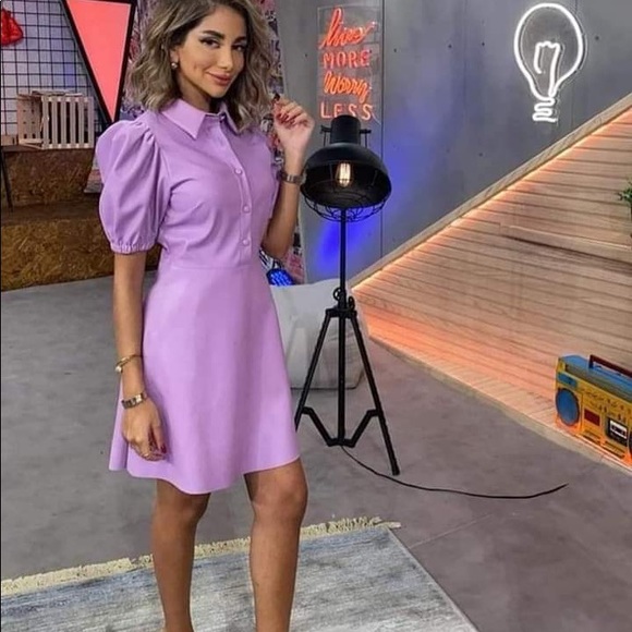 ZARA Faux Leather mini dress puff sleeves 4387/244 - Picture 2 of 13